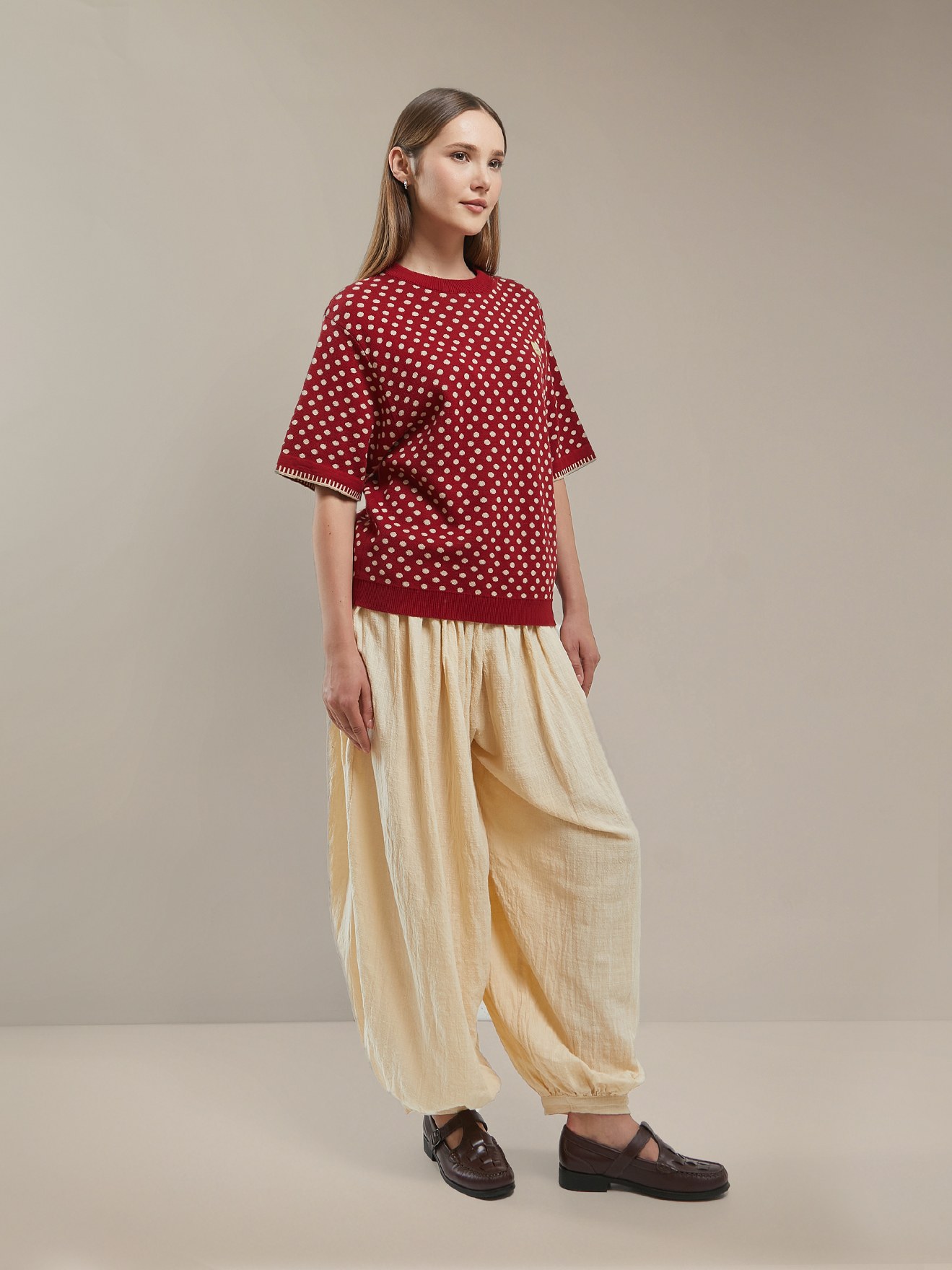 SABINE AND HEEM - NA WILLA - POLKADOT Knitted Tee - Maroon - Adult Knit T-Shirt