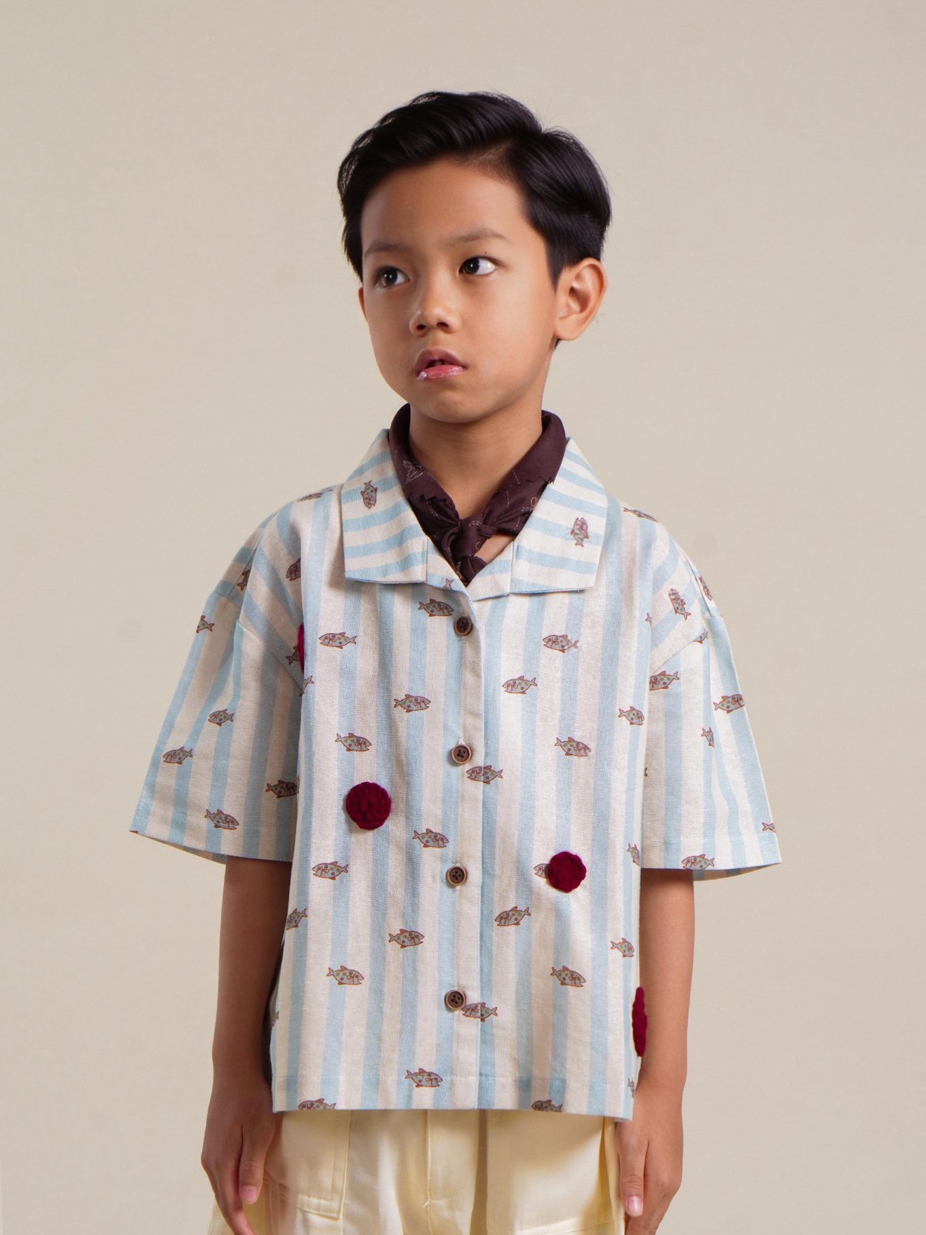 SABINE AND HEEM - NA WILLA - Fish Crochet Shirt - Kids - Blue Beige - Kids Shirt