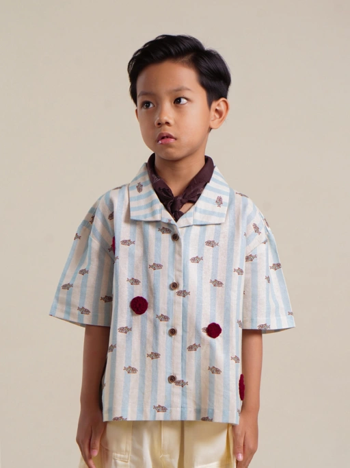 SABINE AND HEEM - NA WILLA - Fish Crochet Shirt - Kids - Blue Beige - Kids Shirt