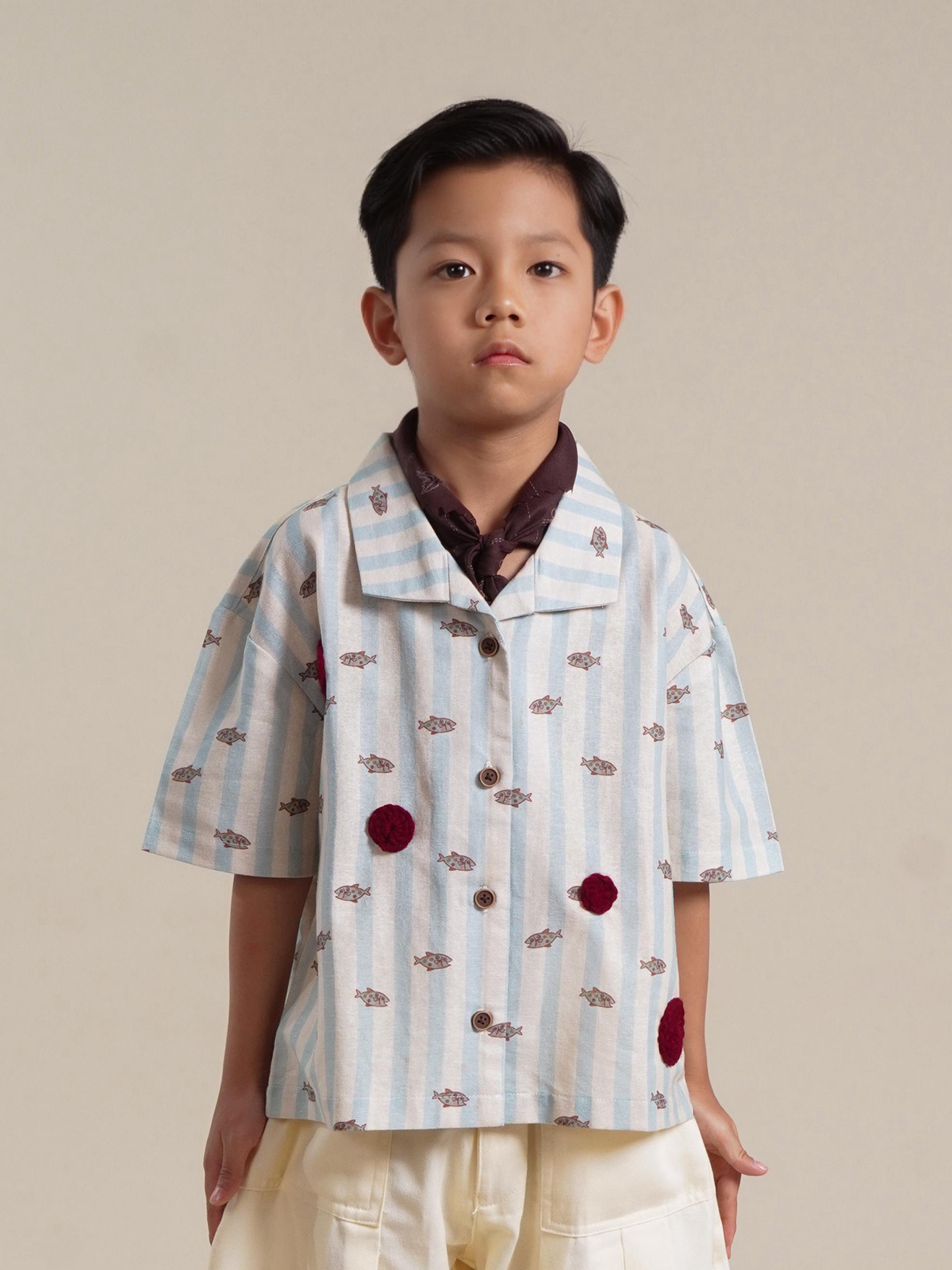 SABINE AND HEEM - NA WILLA - Fish Crochet Shirt - Kids - Blue Beige - Kids Shirt