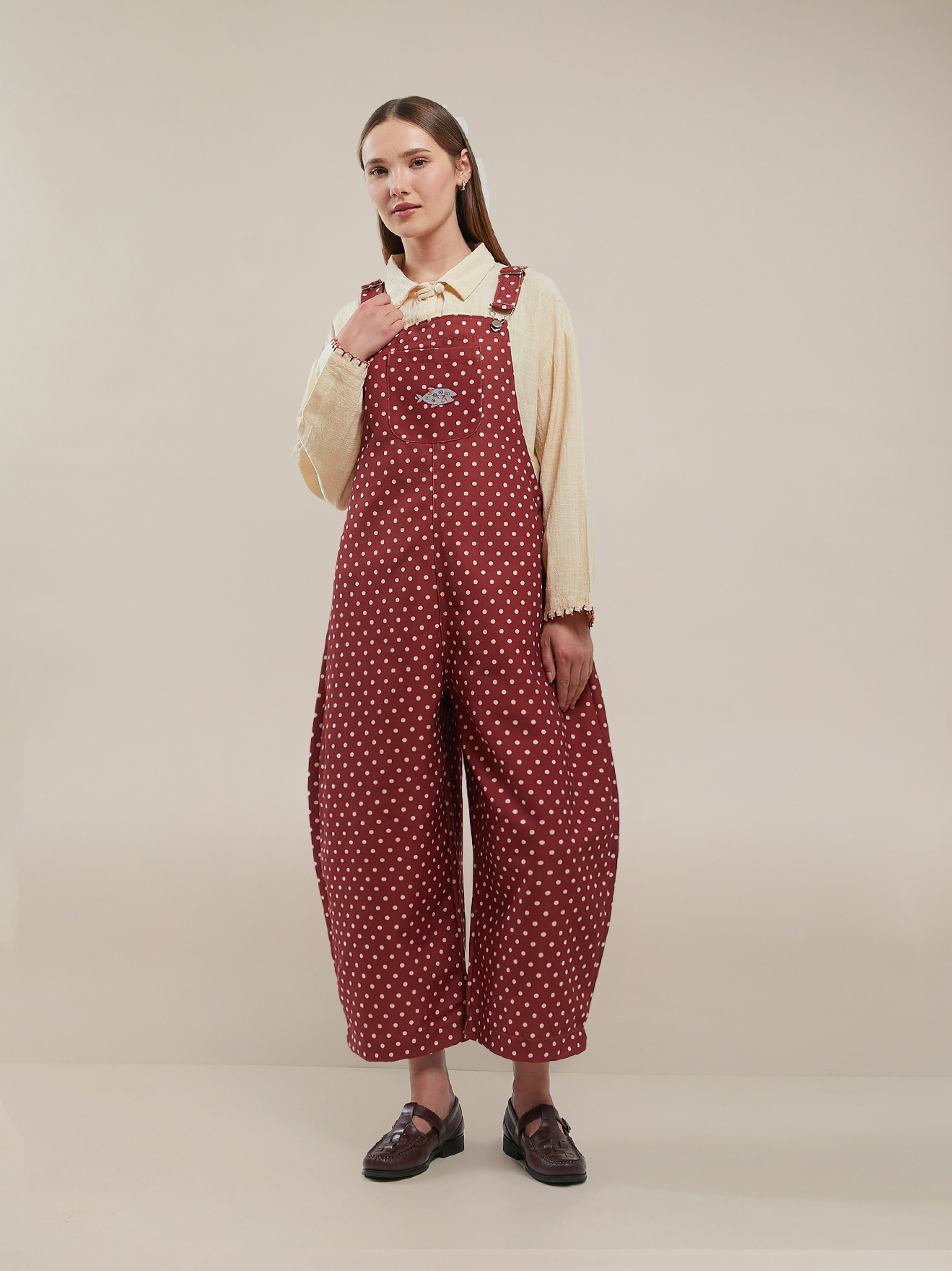 SABINE AND HEEM - NA WILLA - POLKADOT Ikan Overall - Adult - Maroon - Adult Overall