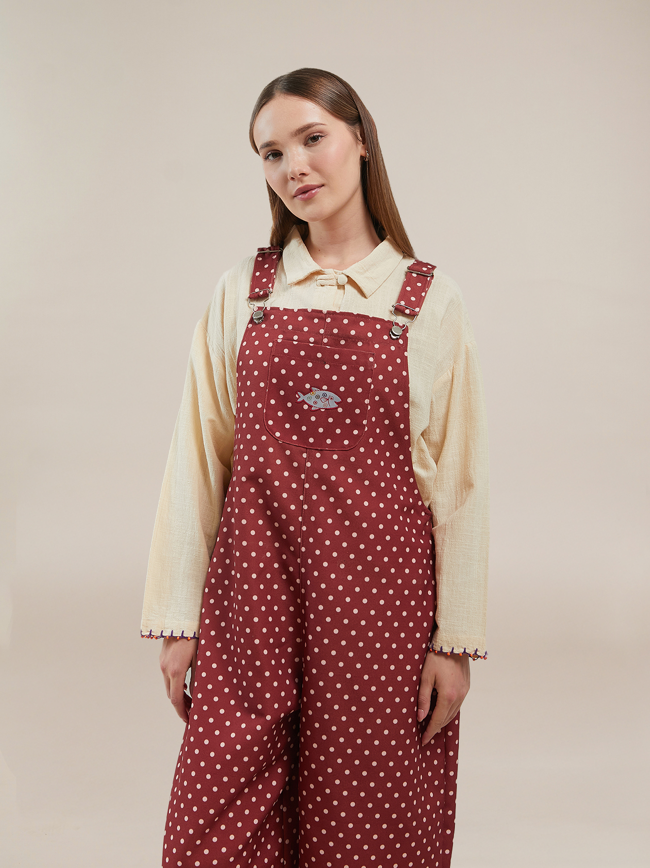 SABINE AND HEEM - NA WILLA - POLKADOT Ikan Overall - Adult - Maroon - Adult Overall