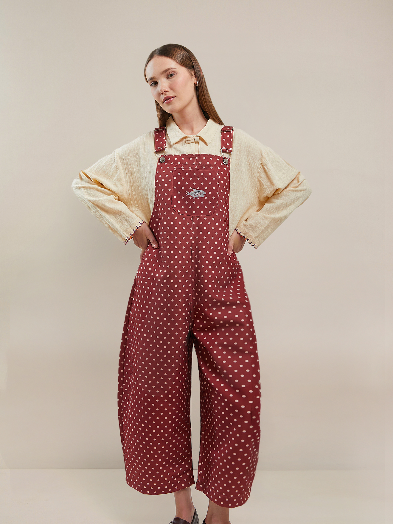SABINE AND HEEM - NA WILLA - POLKADOT Ikan Overall - Adult - Maroon - Adult Overall