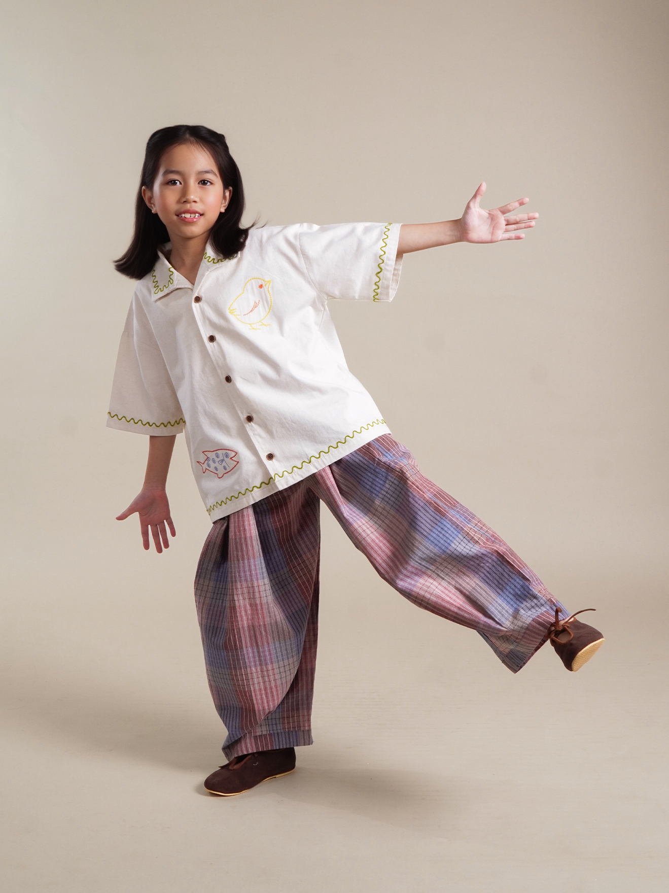 SABINE AND HEEM - NA WILLA - Chicken Fish Embroidery Shirt - Kids - Broken White - Kids Shirt