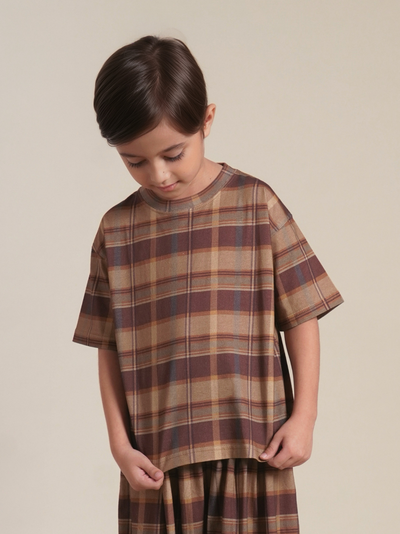 SABINE AND HEEM - DAMM Tartan Cotton Tee - Mix Brown - Kids Cotton T-Shirts