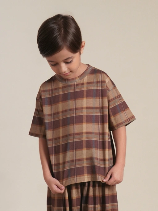 SABINE AND HEEM - DAMM Tartan Cotton Tee - Mix Brown - Kids Cotton T-Shirts