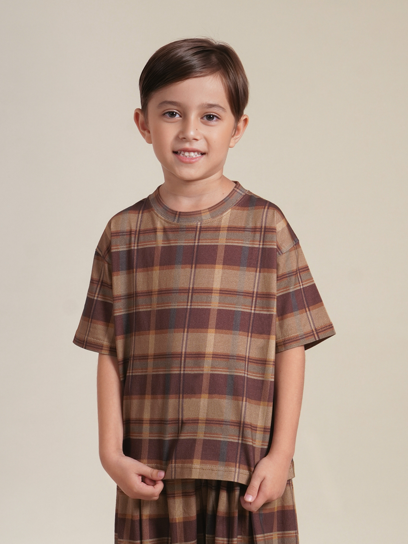 SABINE AND HEEM - DAMM Tartan Cotton Tee - Mix Brown - Kids Cotton T-Shirts