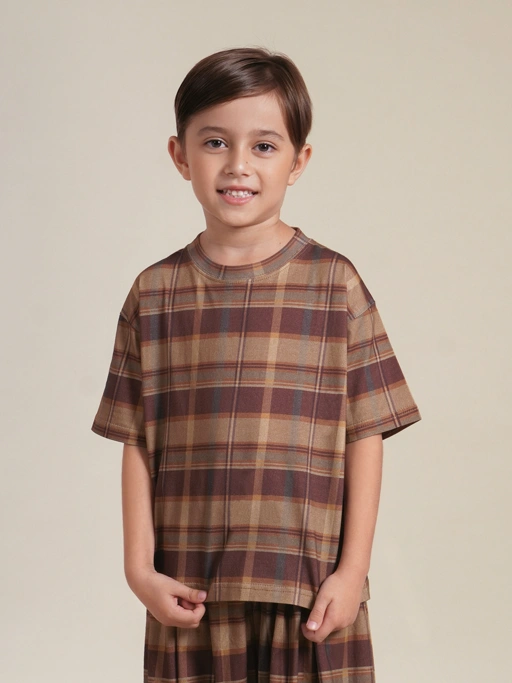 SABINE AND HEEM - DAMM Tartan Cotton Tee - Mix Brown - Kids Cotton T-Shirts