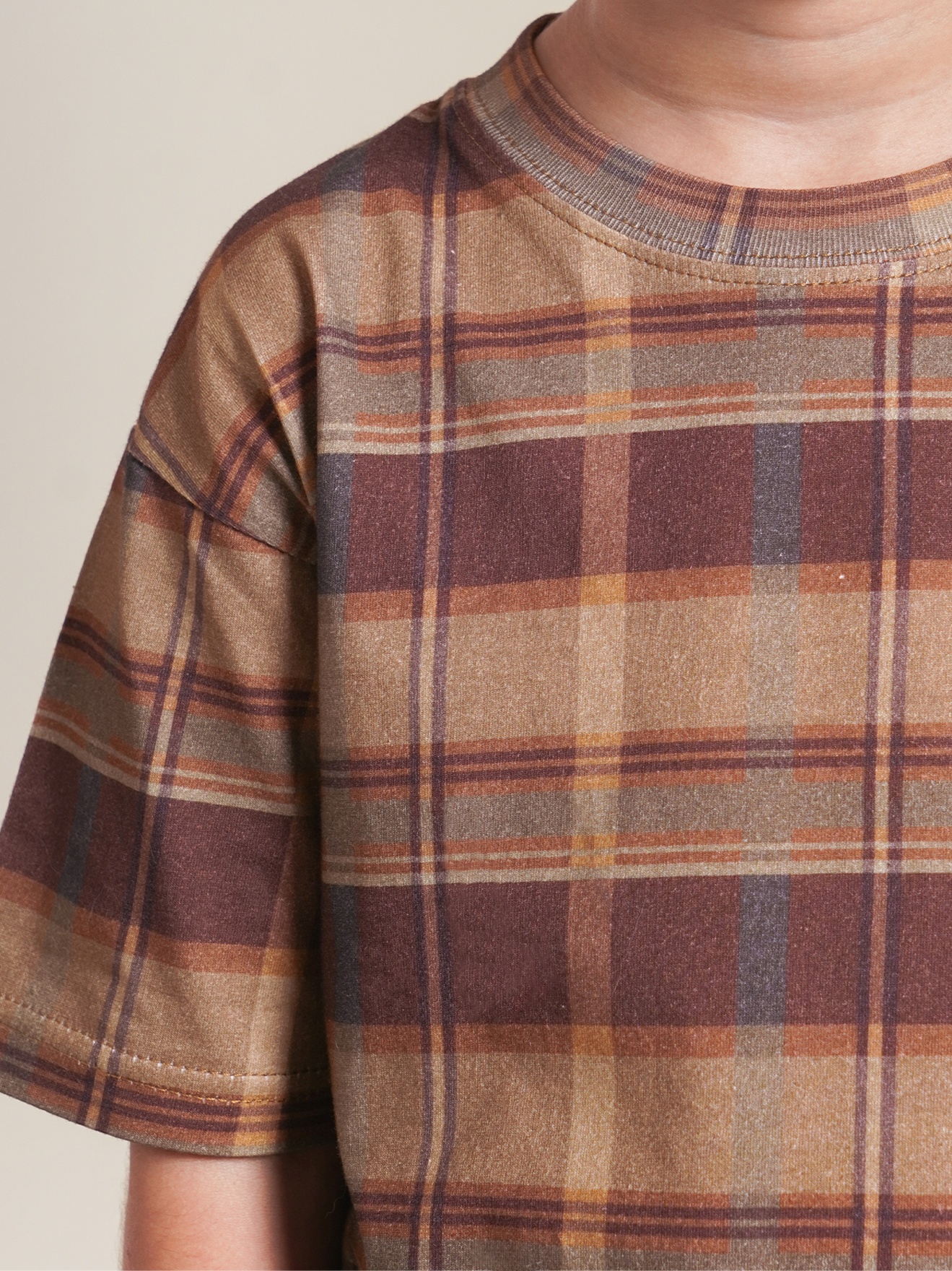 SABINE AND HEEM - DAMM Tartan Cotton Tee - Mix Brown - Kids Cotton T-Shirts