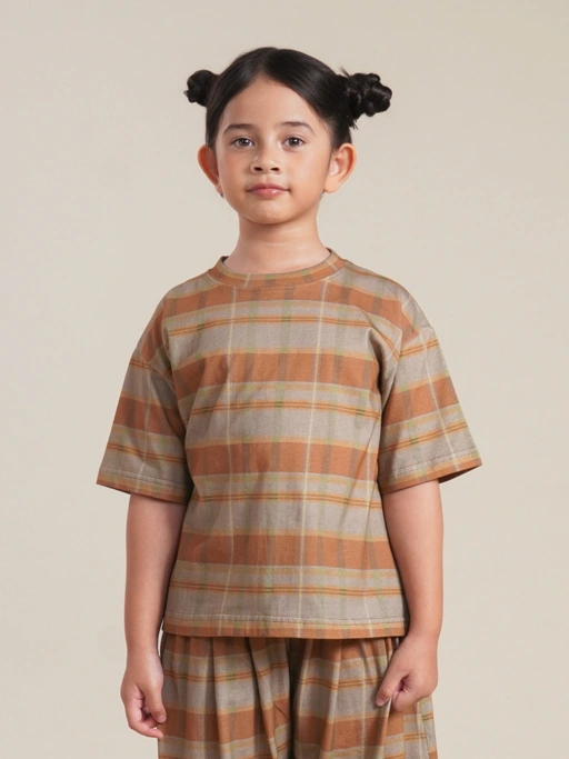 SABINE AND HEEM - CADD Tartan Cotton Tee - Mix Terracotta - Kids Cotton T-Shirts