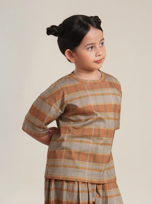 SABINE AND HEEM - CADD Tartan Cotton Tee - Mix Terracotta - Kids Cotton T-Shirts