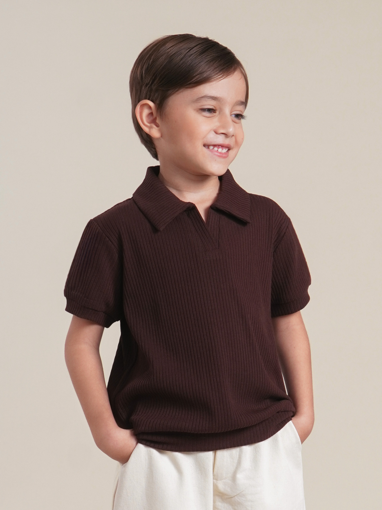 SABINE AND HEEM - MARLOW Polo Rib Shirt - Mahogany - Kids Collared T-Shirts