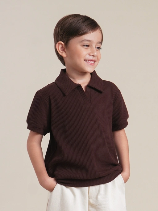 SABINE AND HEEM - MARLOW Polo Rib Shirt - Mahogany - Kids Collared T-Shirts