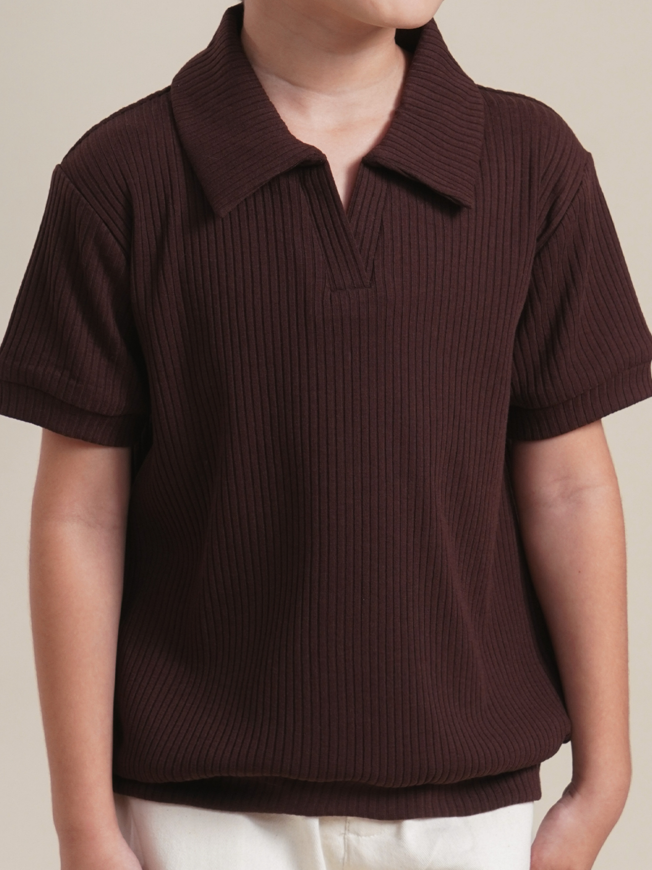 SABINE AND HEEM - MARLOW Polo Rib Shirt - Mahogany - Kids Collared T-Shirts