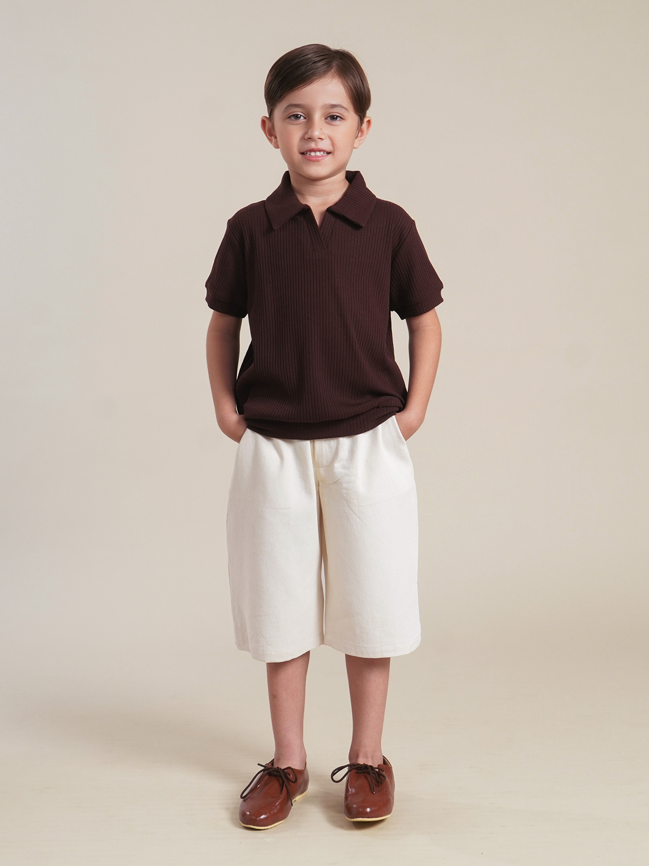 SABINE AND HEEM - MARLOW Polo Rib Shirt - Mahogany - Kids Collared T-Shirts