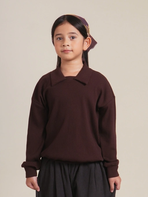 SABINE AND HEEM - BIM Ribbed Shirt - Mahogany - Kids Longsleeved Tops