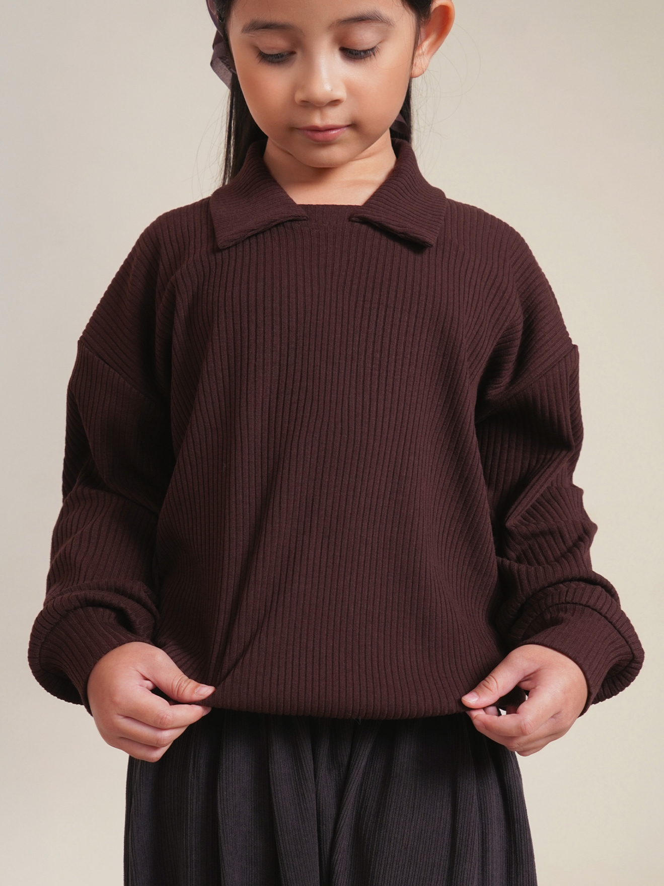 SABINE AND HEEM - BIM Ribbed Shirt - Mahogany - Kids Longsleeved Tops