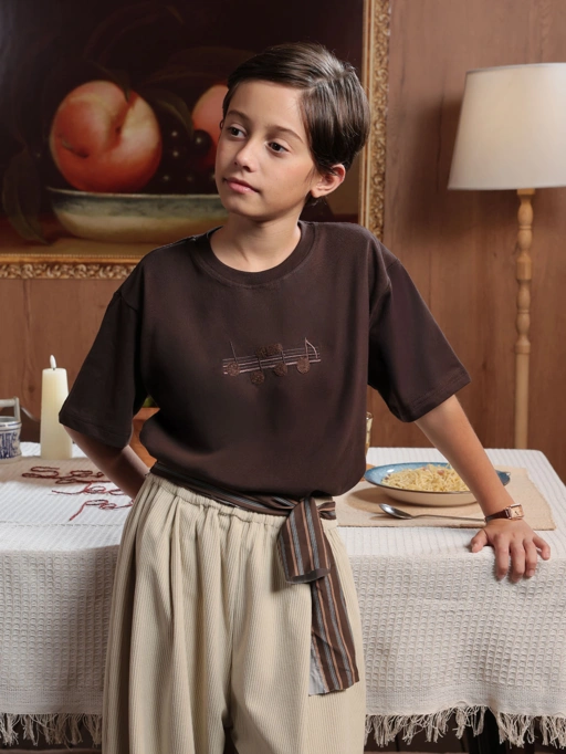 SABINE AND HEEM x MALIQ D'ESSENTIALS - Cotton Embroidery Tee - Dark Brown - Kids T-Shirt Top
