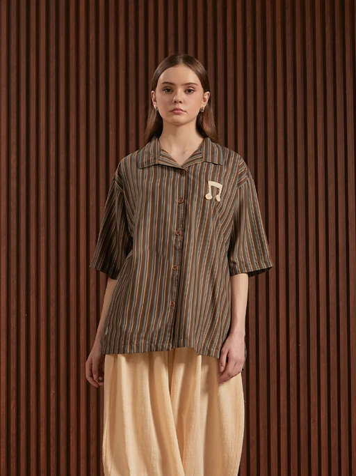 SABINE AND HEEM x MALIQ D'ESSENTIALS - Button Shirt crochet - Dewasa - Mix Brown - Adult Shirt Top