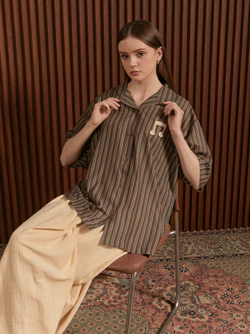 SABINE AND HEEM x MALIQ D'ESSENTIALS - Button Shirt crochet - Dewasa - Mix Brown - Adult Shirt Top
