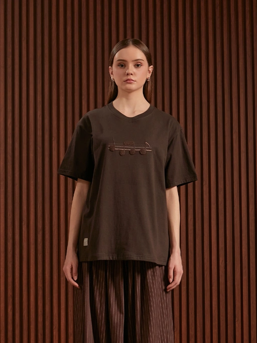 SABINE AND HEEM x MALIQ D'ESSENTIALS - Cotton Embroidery Tee - Adult - Dark Brown - Adult T-Shirt Top