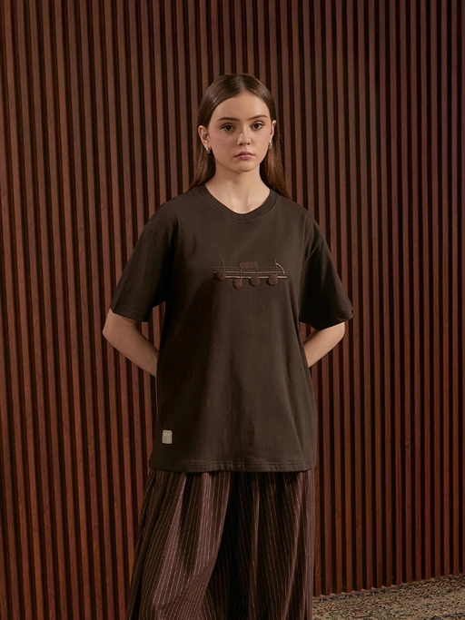 SABINE AND HEEM x MALIQ D'ESSENTIALS - Cotton Embroidery Tee - Adult - Dark Brown - Adult T-Shirt Top