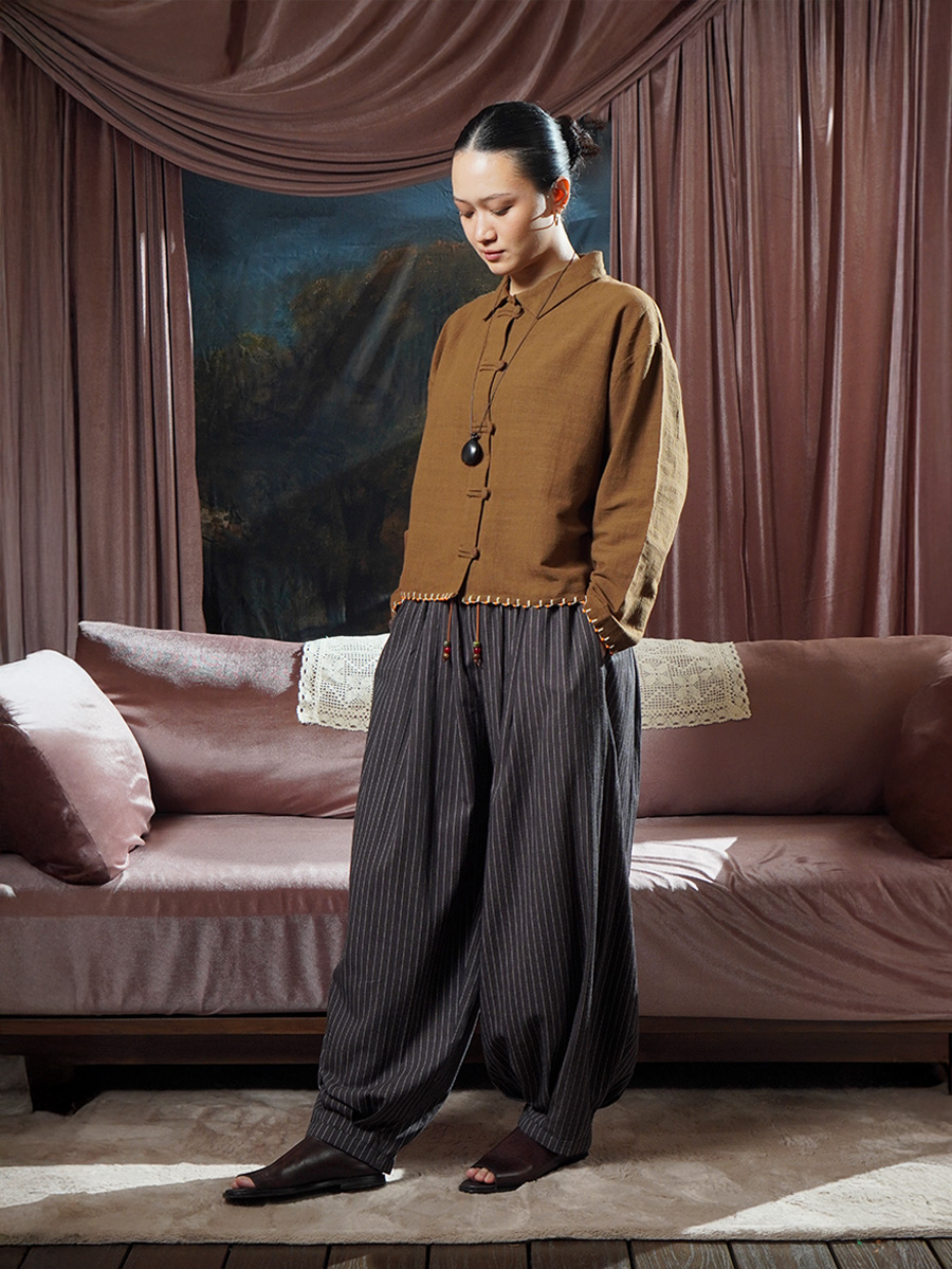 SABINE AND HEEM - POPPA Balloon Stripe Beads Pants - Coffee Brown - Adult Balloon Pants