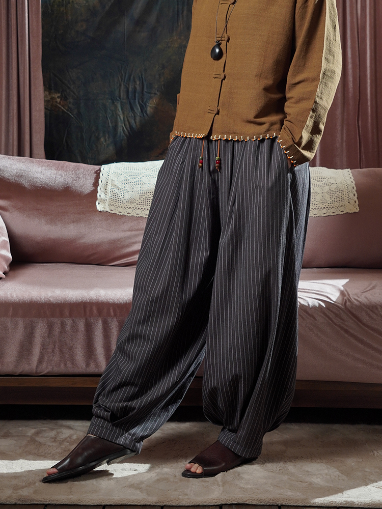 SABINE AND HEEM - POPPA Balloon Stripe Beads Pants - Coffee Brown - Adult Balloon Pants