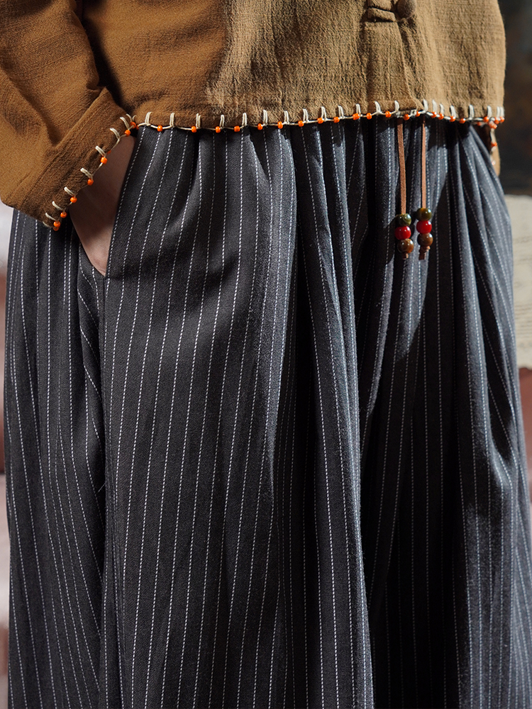 SABINE AND HEEM - POPPA Balloon Stripe Beads Pants - Coffee Brown - Adult Balloon Pants