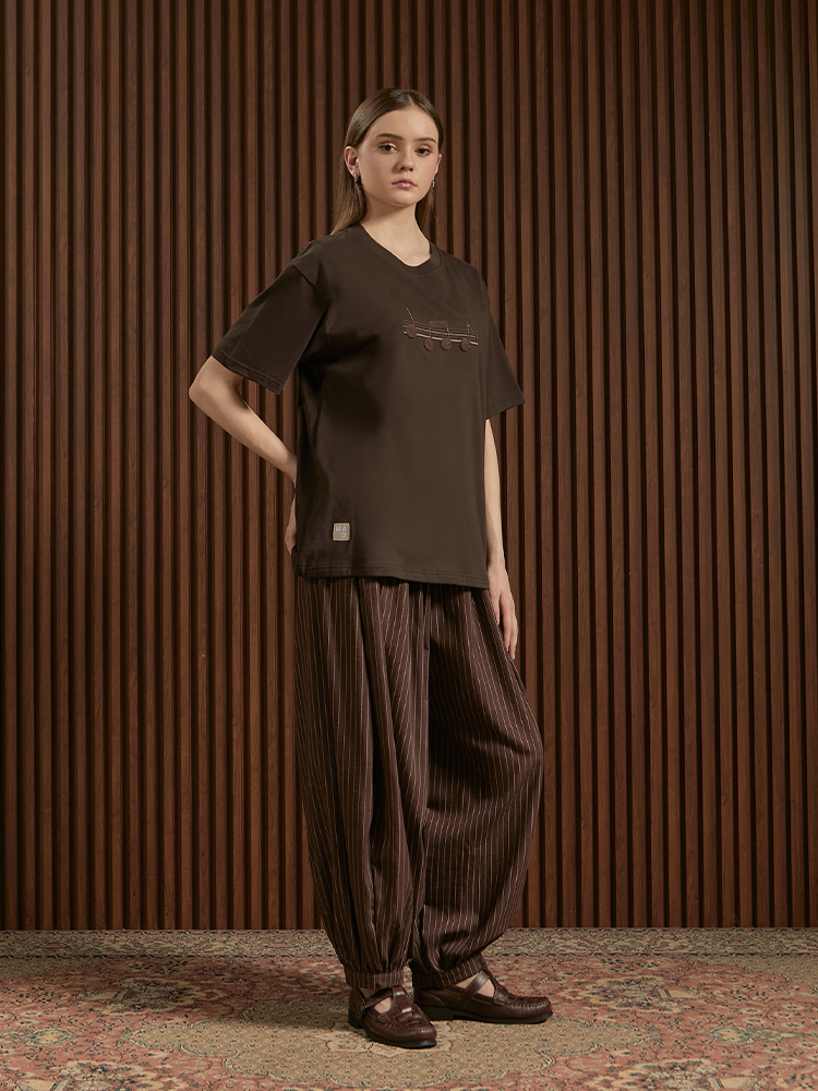 SABINE AND HEEM - ALHAMBRA Balloon Stripe Beads Pants - Red Brown - Adult Balloon Pants