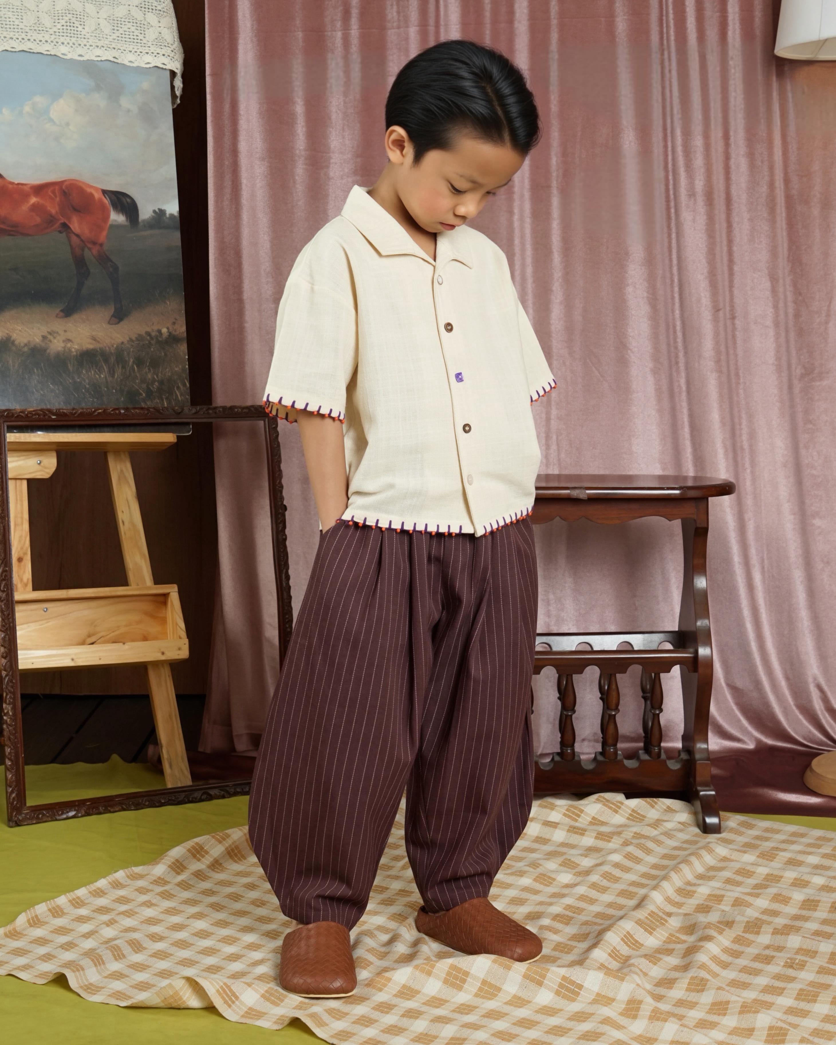 SABINE AND HEEM - AUGUST Barrel Stripe Pants - Red Brown - Kids Pants