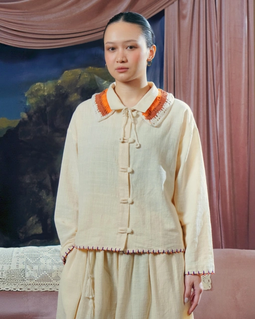 SABINE AND HEEM - MOTE Cotton Collar Shirt - Cannoli Cream - Adult Beaded Shirt