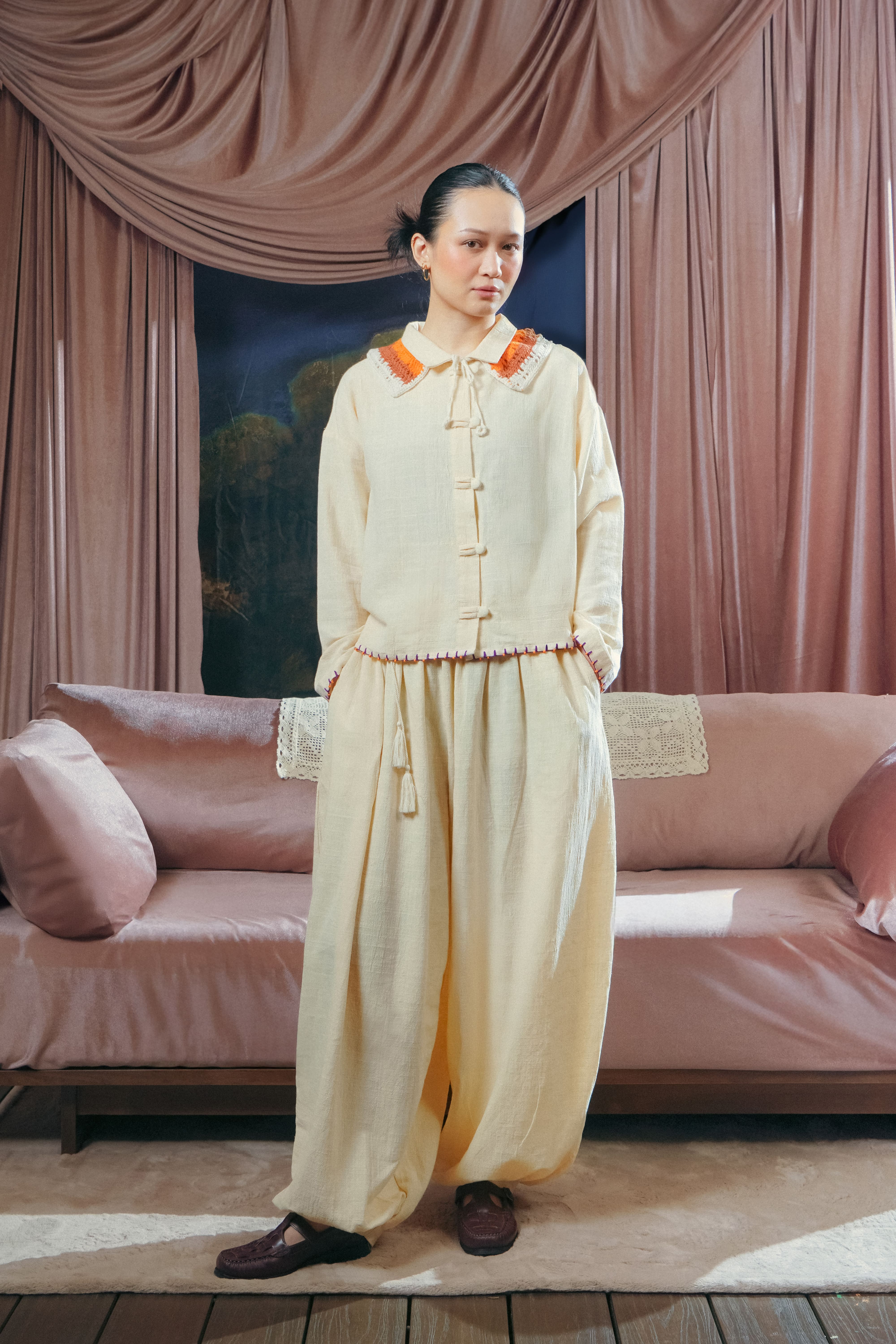 SABINE AND HEEM - MOTE Cotton Collar Shirt - Cannoli Cream - Adult Beaded Shirt