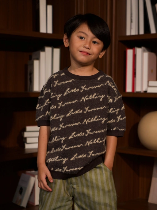 Image of RAN X SABINE AND HEEM - NOTHING LASTS FOREVER Fur Knitted Tee - Kids Cotton Knitted Tee