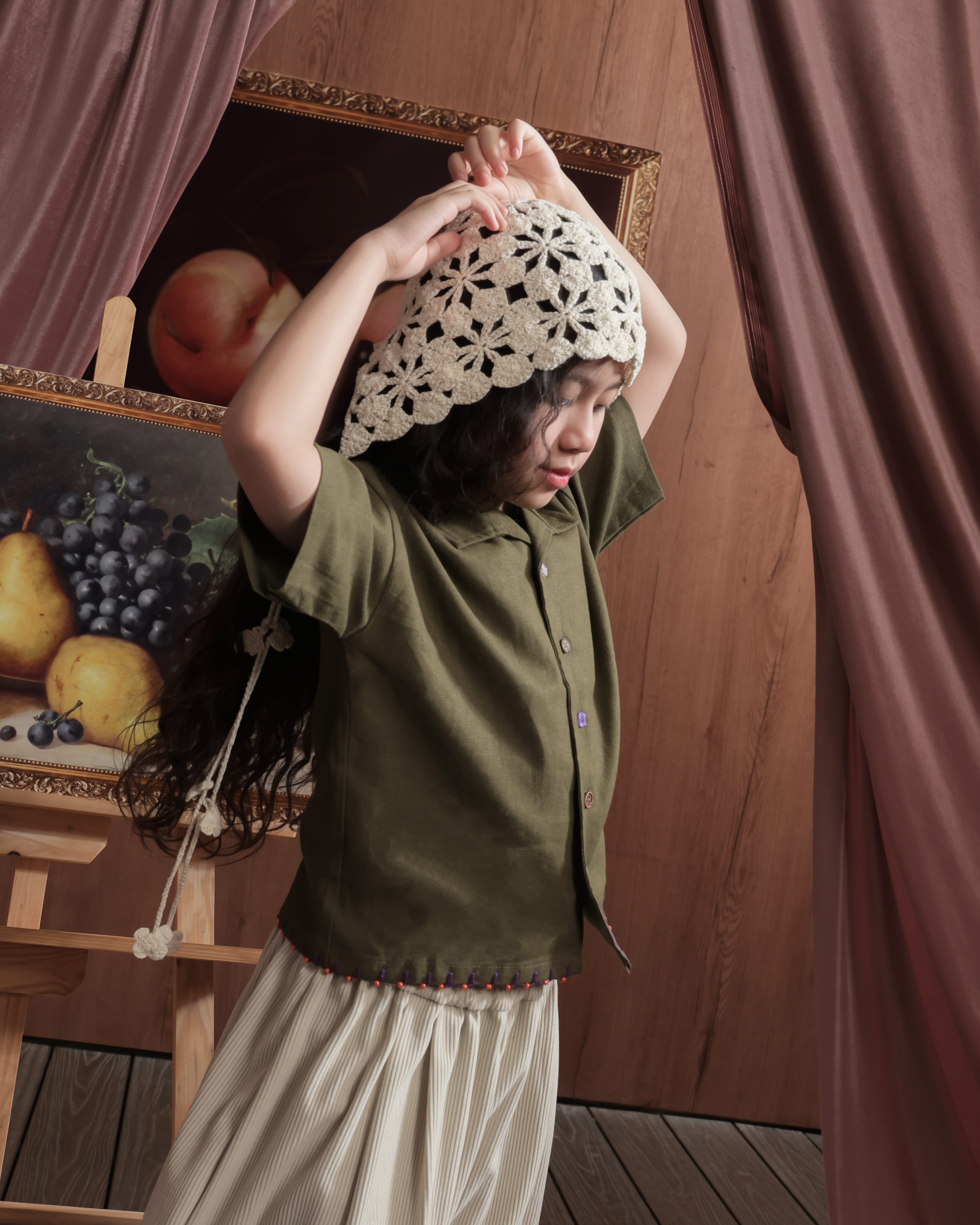 SABINE AND HEEM - BAKU Linen Handstitch Beads Shirt - Green - Kids Linen Shirt