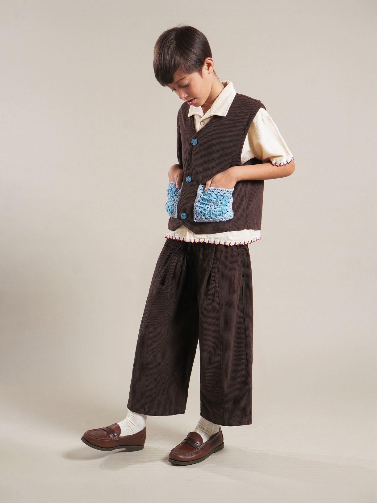 SABINE AND HEEM - DIMMY Corduroy Loose Pants - Wood Brown - Bawahan Celana Panjang Anak