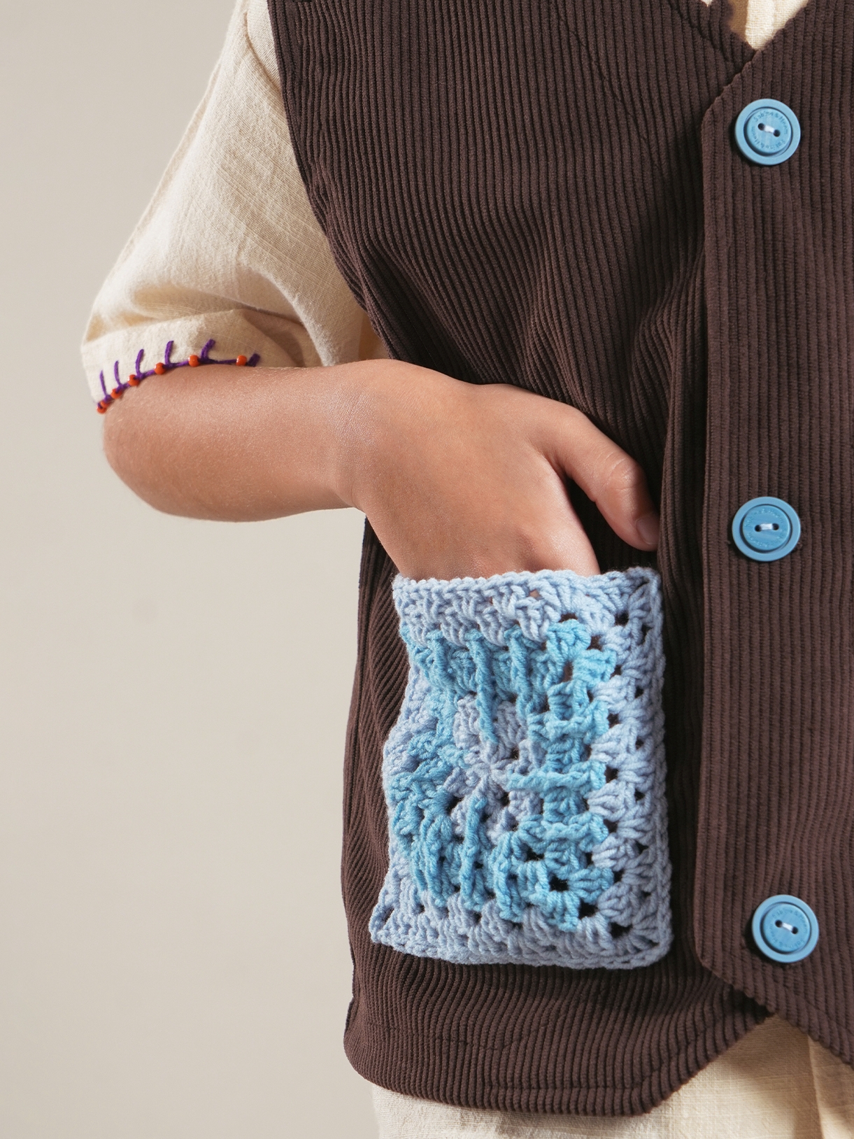 SABINE AND HEEM - JIGG Crochet Corduroy Vest - Wood Brown - Atasan Rompi Corduroy Anak