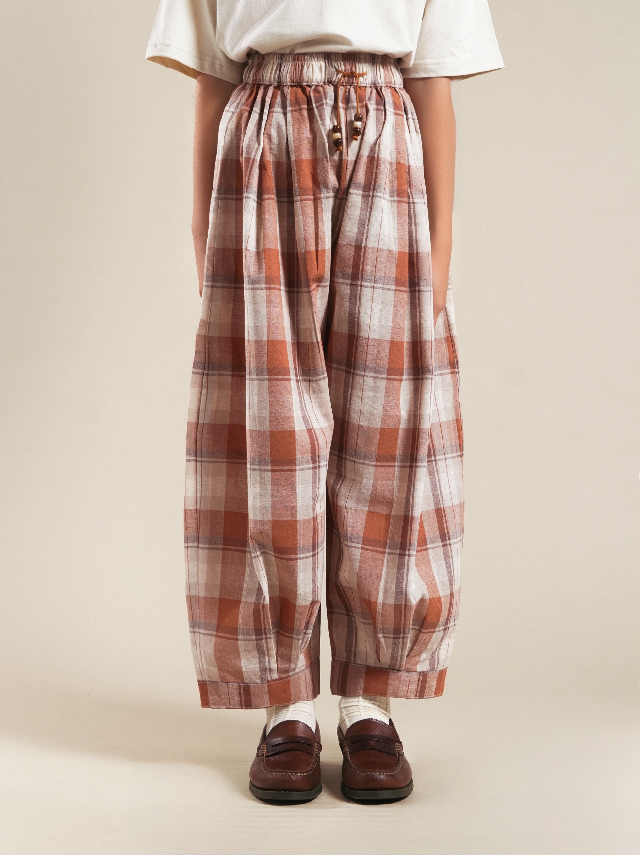 SABINE AND HEEM - BUXORO Balloon Big Pants - Plaid  Brown Terra - Kids Balloon Pants