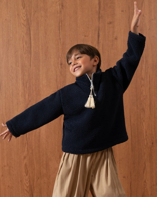 Image of SABINE AND HEEM - PEPPA Sherpa Sweater - Navy - Kids Sweater