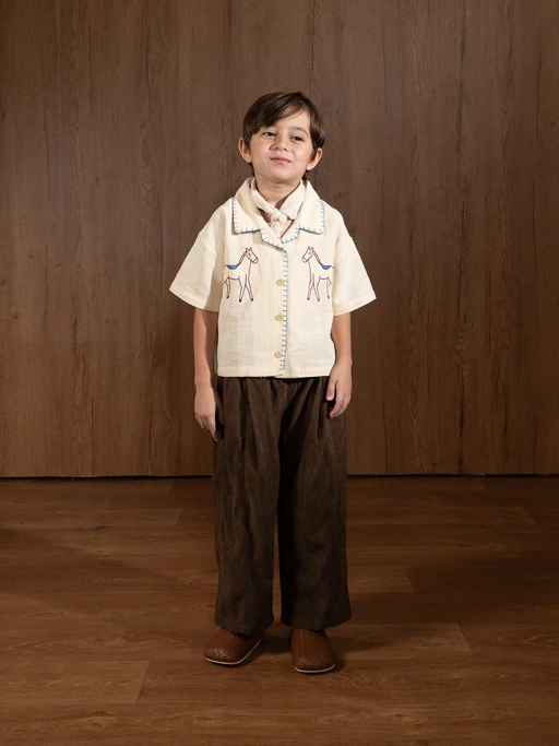 Image of SABINE AND HEEM - HORSE Linen Sashiko Shirt - Kemeja Linen Anak