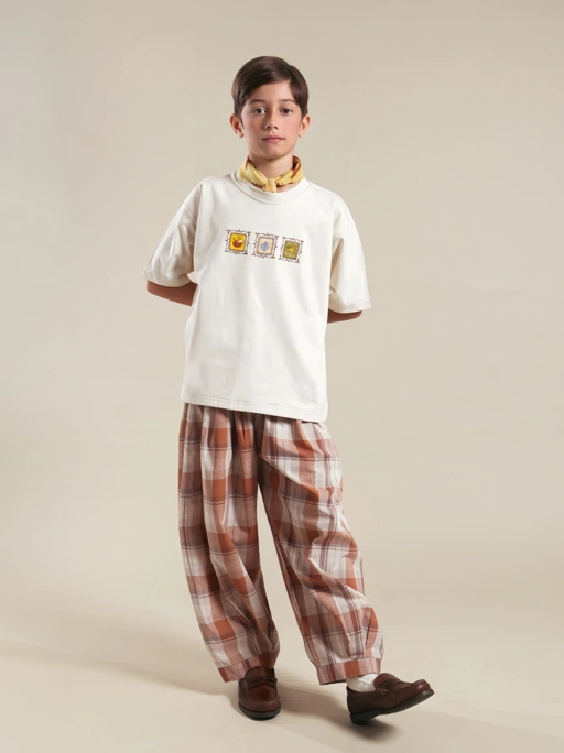 SABINE AND HEEM - BUXORO Balloon Big Pants - Plaid  Brown Terra - Kids Balloon Pants