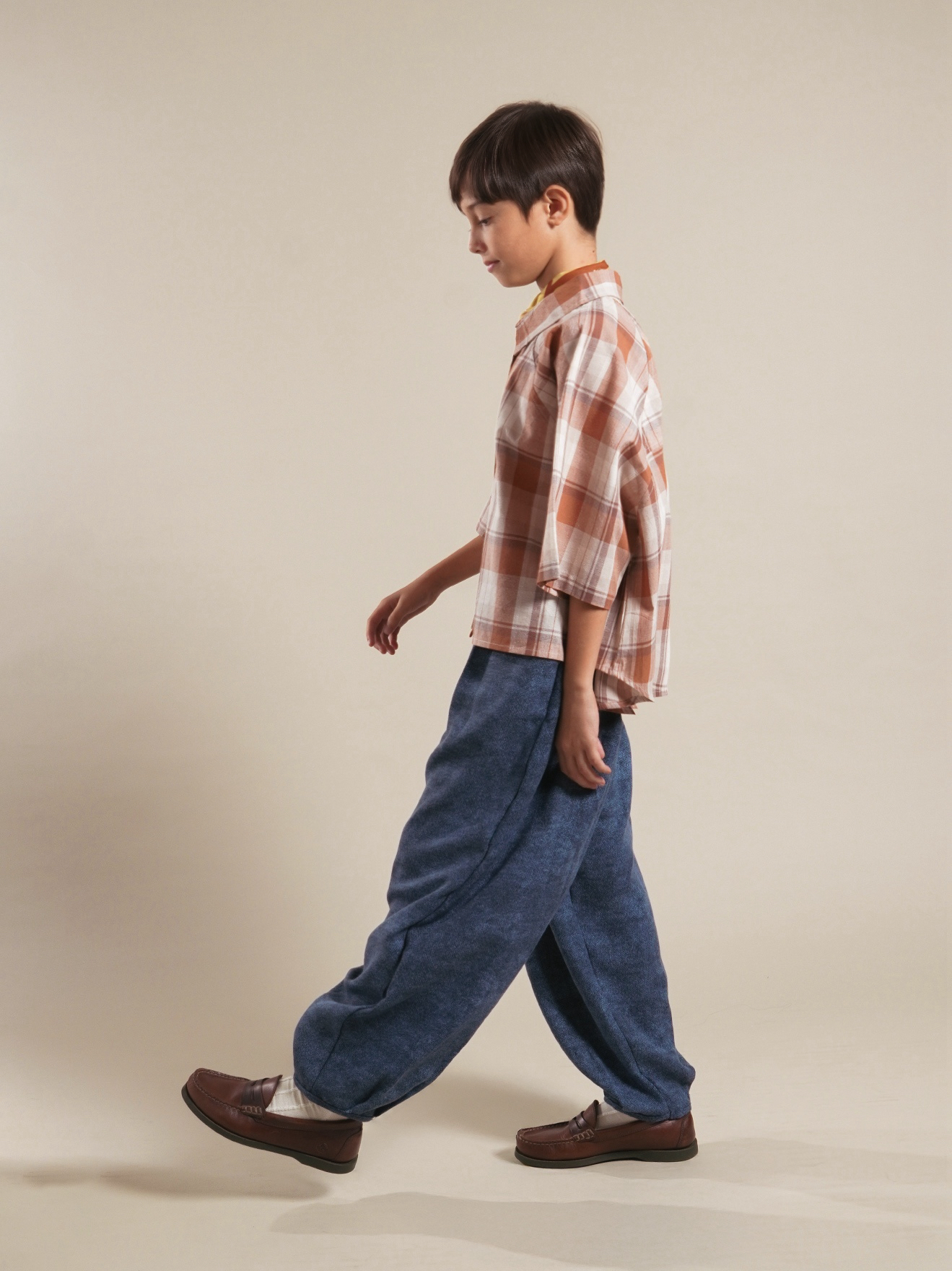 SABINE AND HEEM - BILBAO Raglan Boxy Shirt - Plaid Brown Terra - Kids Cotton Shirt Top