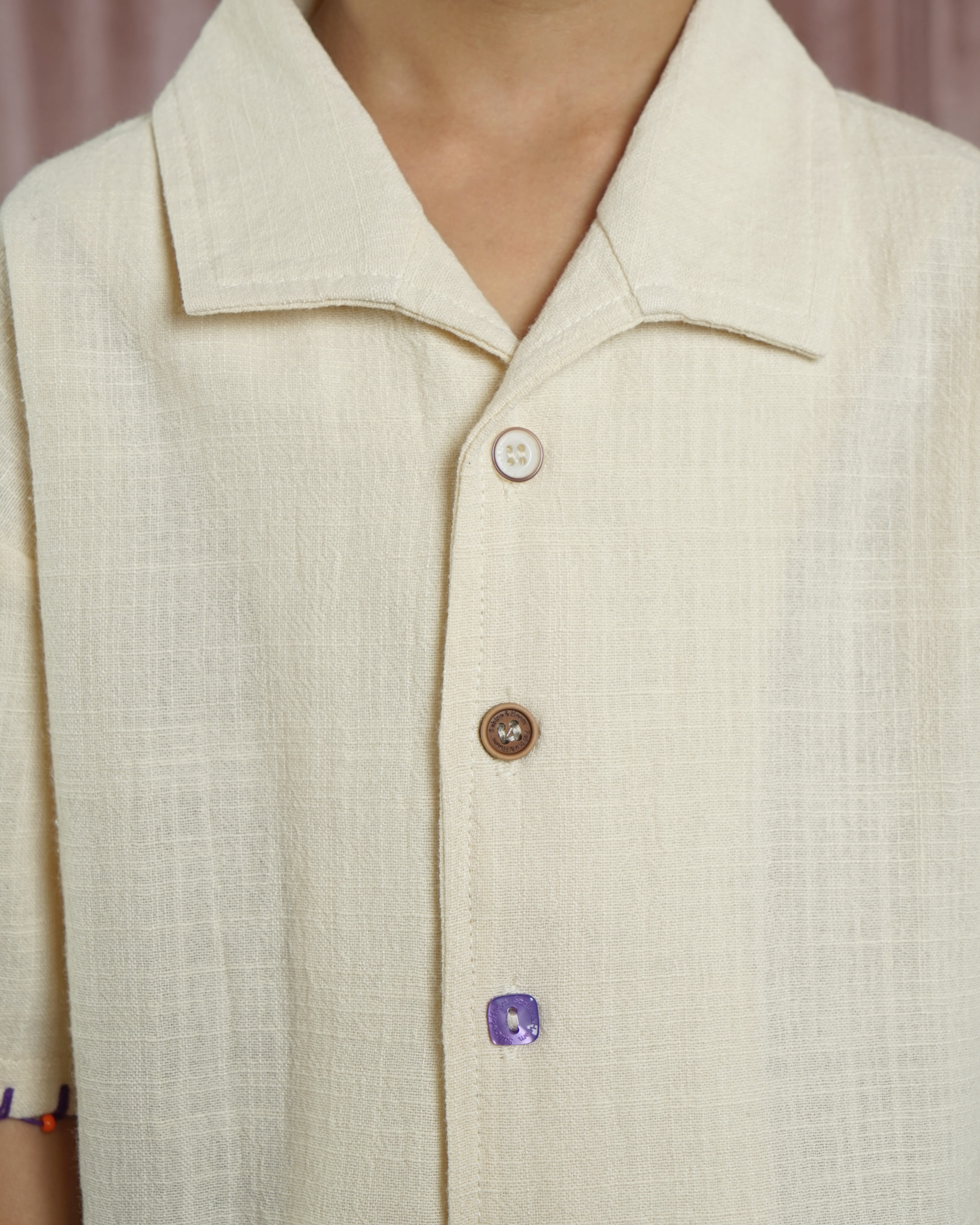 SABINE AND HEEM - BAKU Linen Handstitch Beads Shirt - Cannoli Cream - Kids Linen Shirt