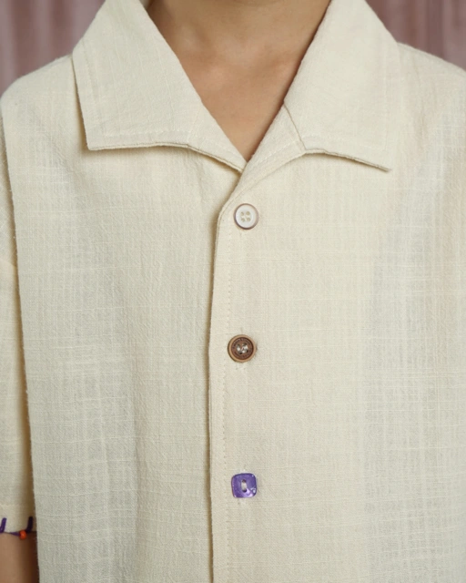 SABINE AND HEEM - BAKU Linen Handstitch Beads Shirt - Cannoli Cream - Kids Linen Shirt