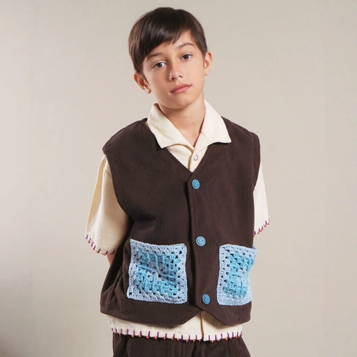 SABINE AND HEEM - JIGG Crochet  Corduroy Vest - Wood Brown - Atasan Rompi Corduroy Anak