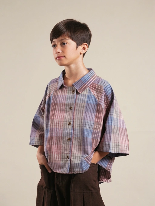 SABINE AND HEEM - BILBAO Raglan Boxy Shirt - Plaid Blue - Kids Cotton Shirt Top