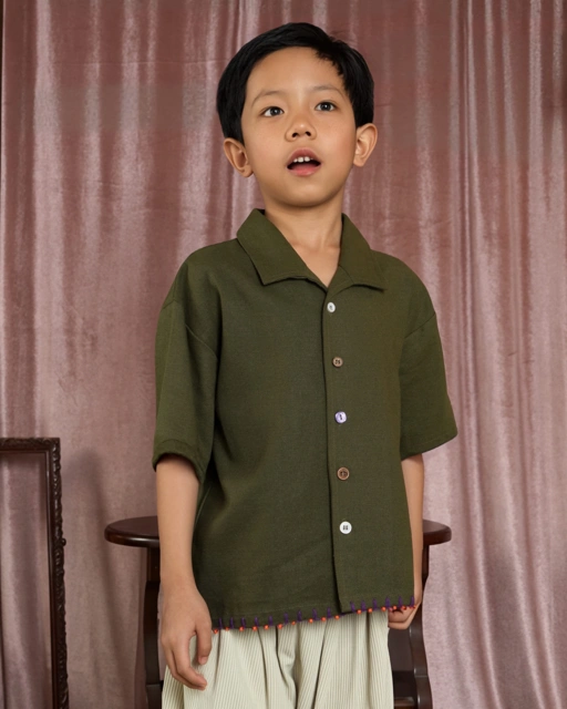 SABINE AND HEEM - BAKU Linen Handstitch Beads Shirt - Green - Kids Linen Shirt
