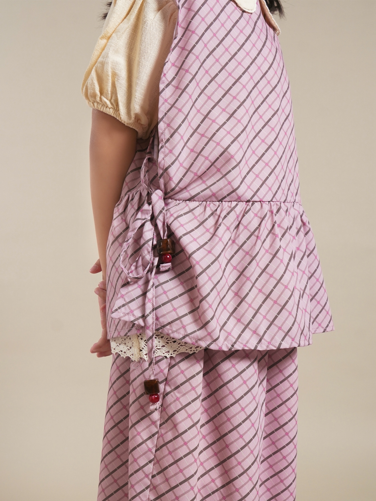 SABINE AND HEEM - JEANE Tartan Beads Vest - Dusty Pink - Girls Vest Top