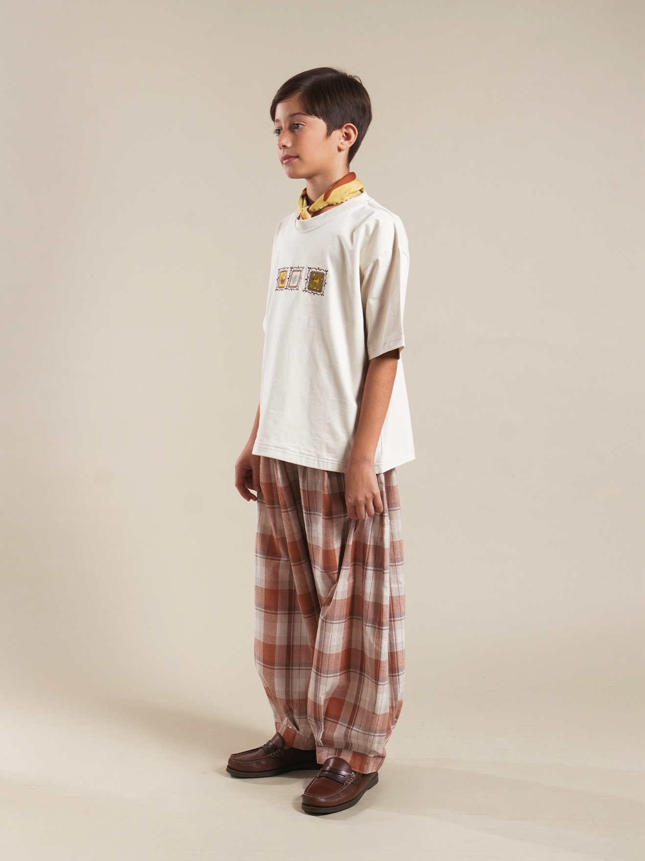 SABINE AND HEEM - BUXORO Balloon Big Pants - Plaid  Brown Terra - Kids Balloon Pants