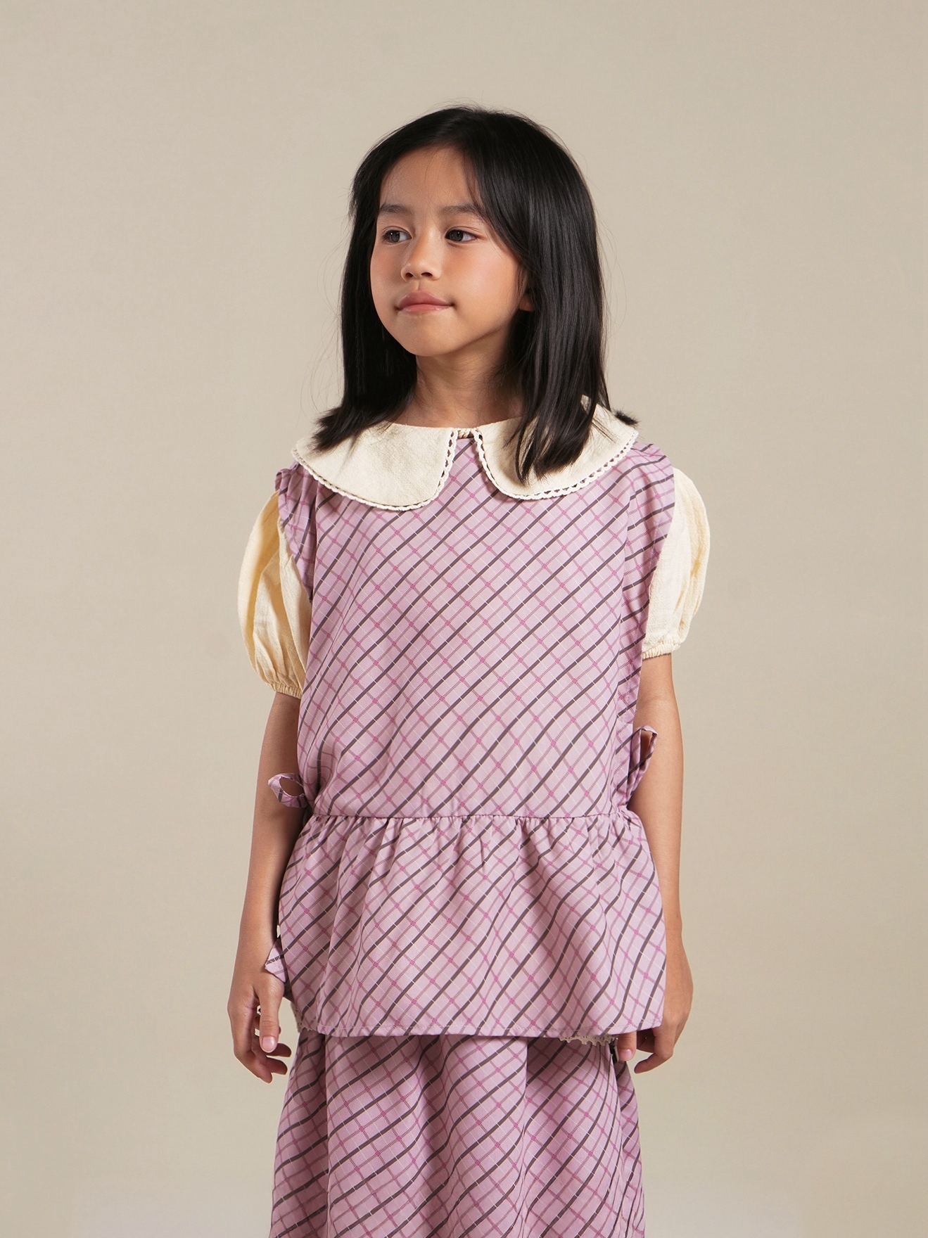 SABINE AND HEEM - JEANE Tartan Beads Vest - Dusty Pink - Girls Vest Top